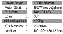 1800W Elektrikli Yük Taşıma Arabası 400 kg No:27